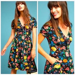 ANTHROPOLOGIE MAEVE Bloedel Floral Black Dress Size 6